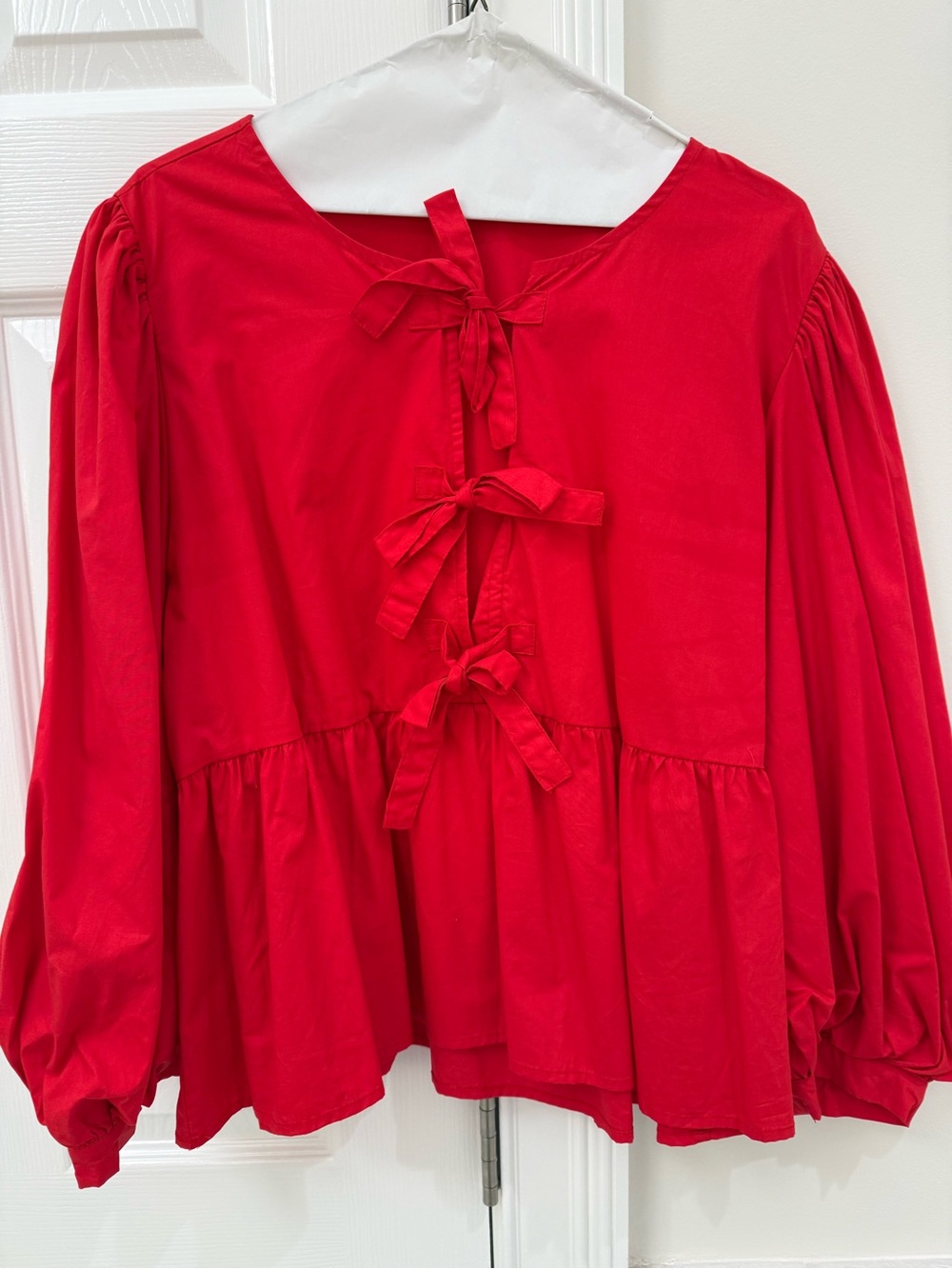 JODIFL Red Peasant Tunic with Front Tie Bows